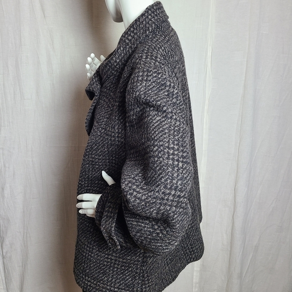 Dalia Collection Brown Houndstooth Wool Blend Double Breaster Blazer Coat - Picture 5 of 15